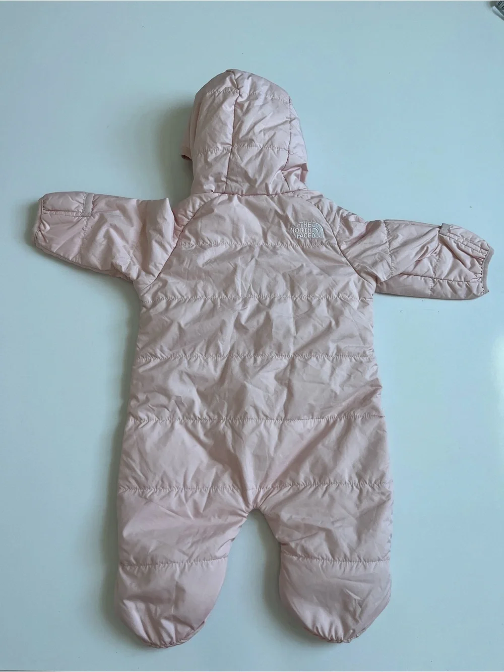 The North Face Pale Pink Hooded Infant One-Piece Snowsuit